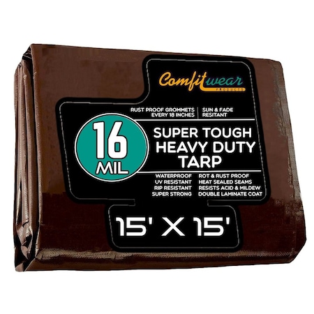 Comfitwear 16 MIL Extreme Heavy Duty Multi-Purpose Tarp Cover Rust Proof Waterproof Reinforced Edges Brown ETBR-1515